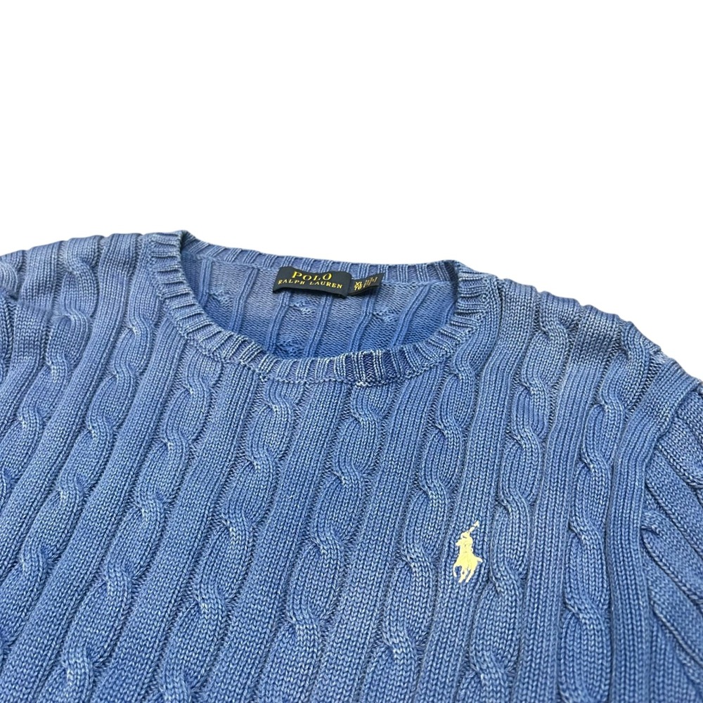 Polo Ralph Lauren Cable Knit Sweater Blue Crew Neck Long Sleeve Girls'‎ XL (16)